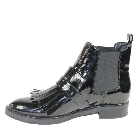 Marc Fisher Brigita Chelsea Kiltie Black Patent Buckle Pull On Boot, Size 7 - Picture 4 of 9